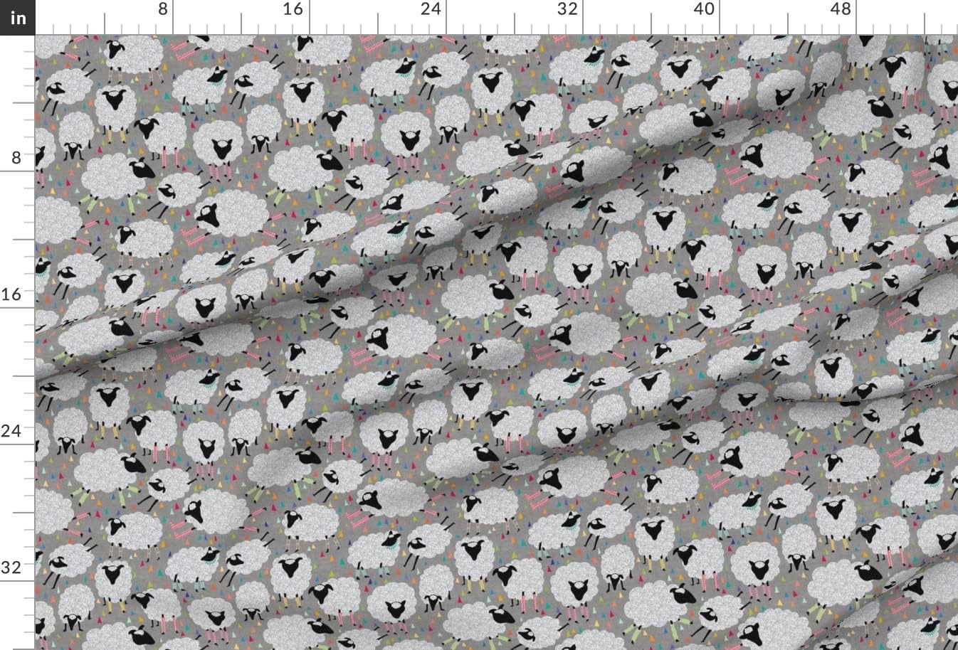 Spoonflower Fabric - Sheep Knitting Nursery Animal Triangles Woodland Printed on Minky Fabric by The Yard - Sewing Baby Blankets Quilt Backing Plush