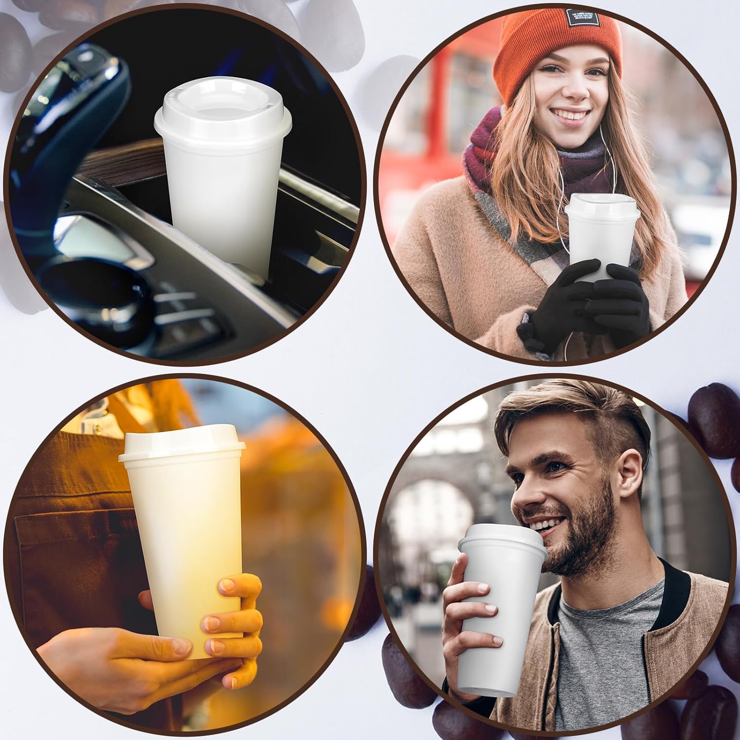 Domensi 15 Pack Reusable Coffee Cups with Lids 16 oz Disposable Travel Cups Bulk Plastic to Go Coffee Tumblers for DIY Hot Cold Drink Party Favors Coworker, Microwaveable (White) - Image 4