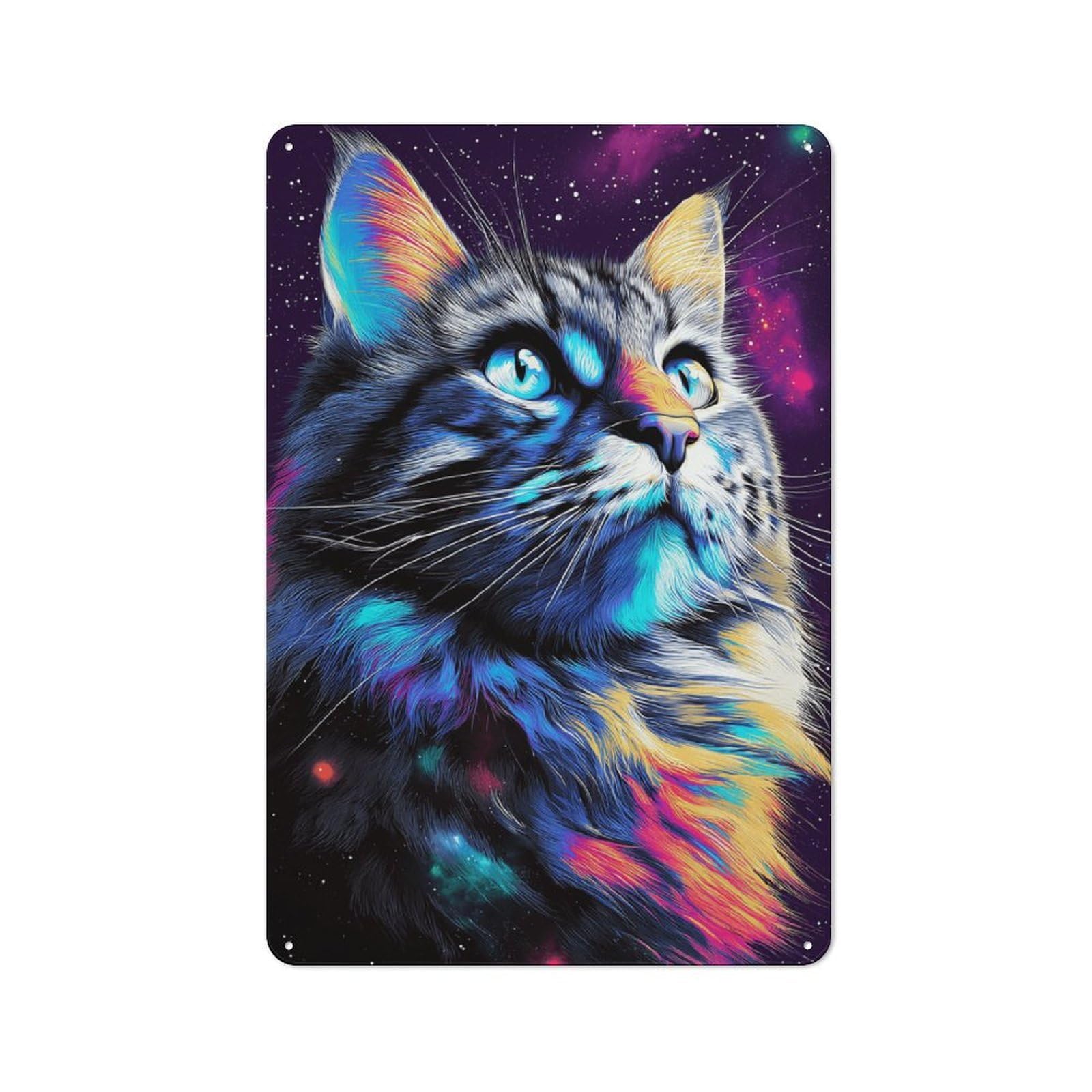 Junmoney Galactic Cat Portrait -2 Rustic Metal Wall Decor 30X20cm, Country Metal Sign For Kitchen, Cottage, Porch Or Garden Room