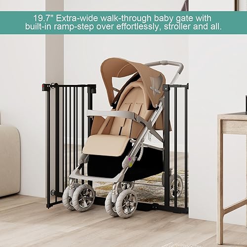 Miniatura 4 de Puerta de bebé de 29.7 a 46 pulgadas para escaleras con adaptador de barandilla, varillas de husillo Y, 30.5 pulgadas de alto, puerta de bebé