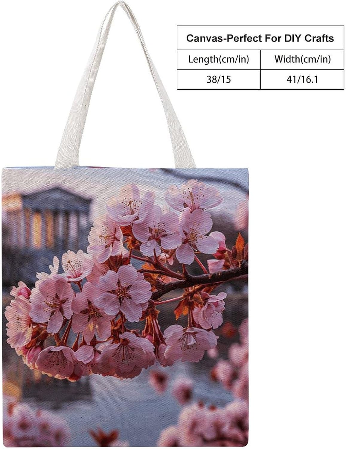 Cherry Blossoms Canvas Tote Bag Reusable Grocery Bags Foldable Soft Cotton Shoulder Carry Bag