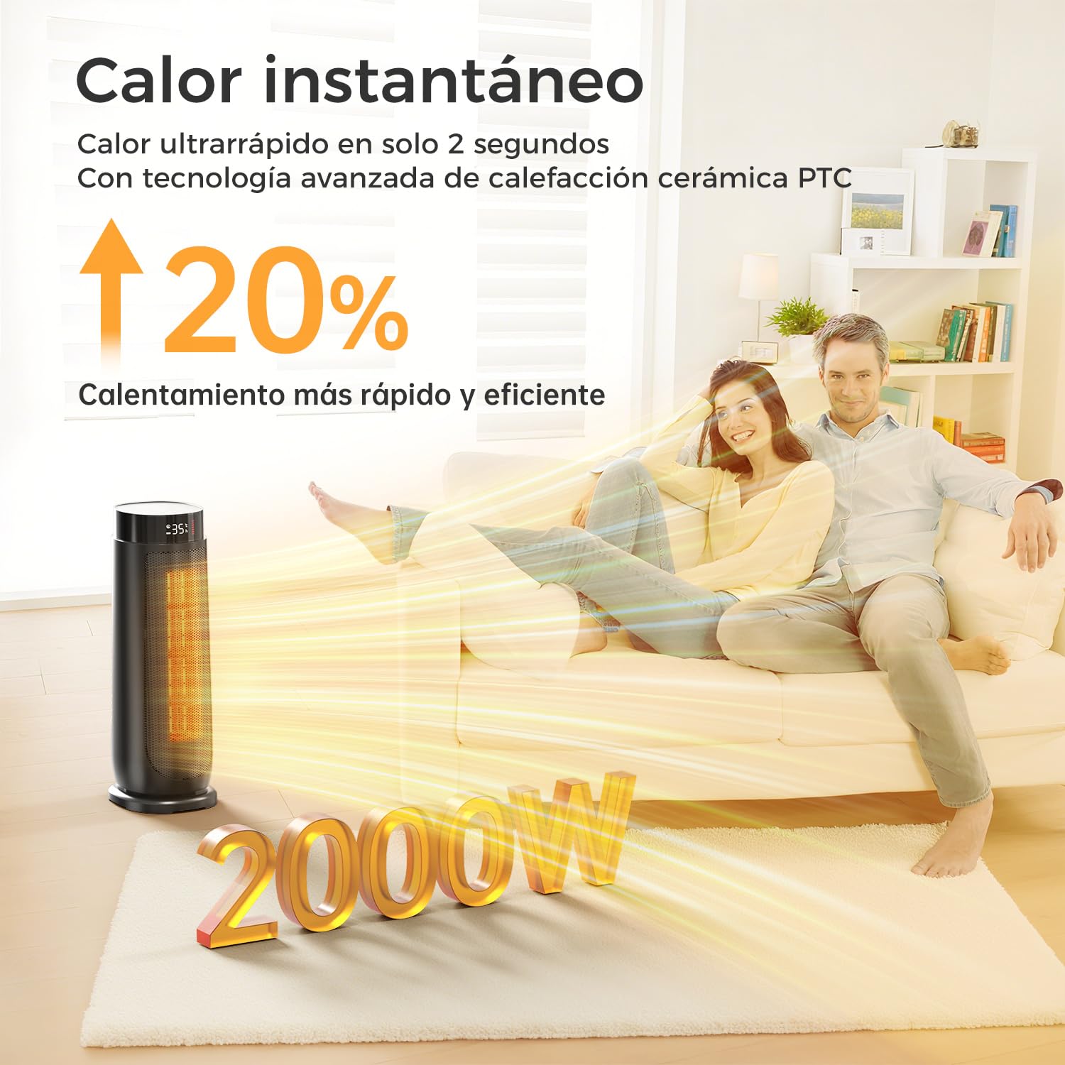 Aroeve Calefactor Bajo Consumo, Calefactor Electrico Cerámico PTC 2000W 4 Modos Incluye ECO, Oscilación 90°, Temporizador 24h con Control Remoto, Protección Contra Sobrecalentamiento y Vuelco, Hogar