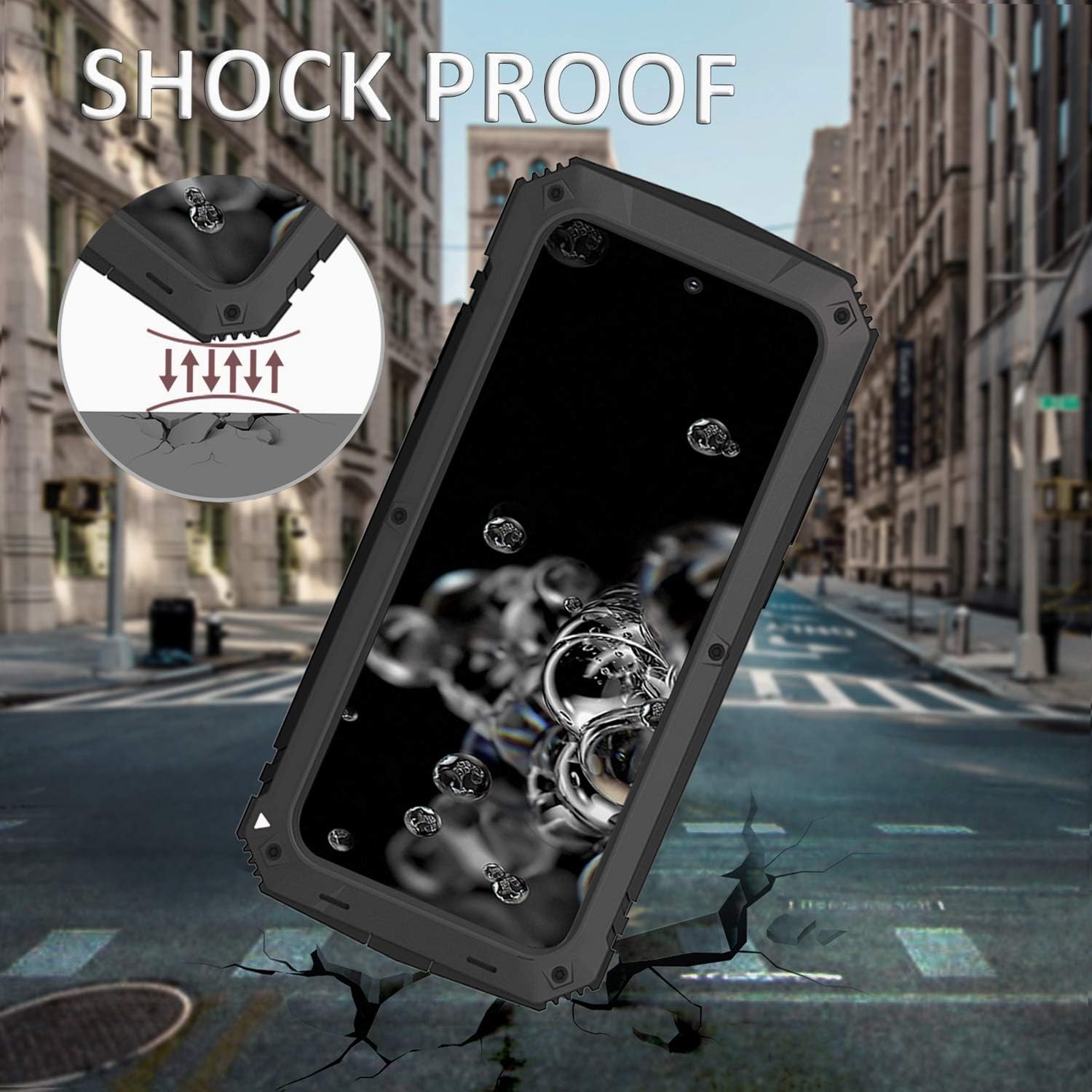 Simicoo Compatible with Samsung Note 20 Ultra Metal Case with Screen Protector Military Rugged Heavy Duty Shockproof with Stand Camera Protector Full Cover case for Note 20 Ultra (Black)