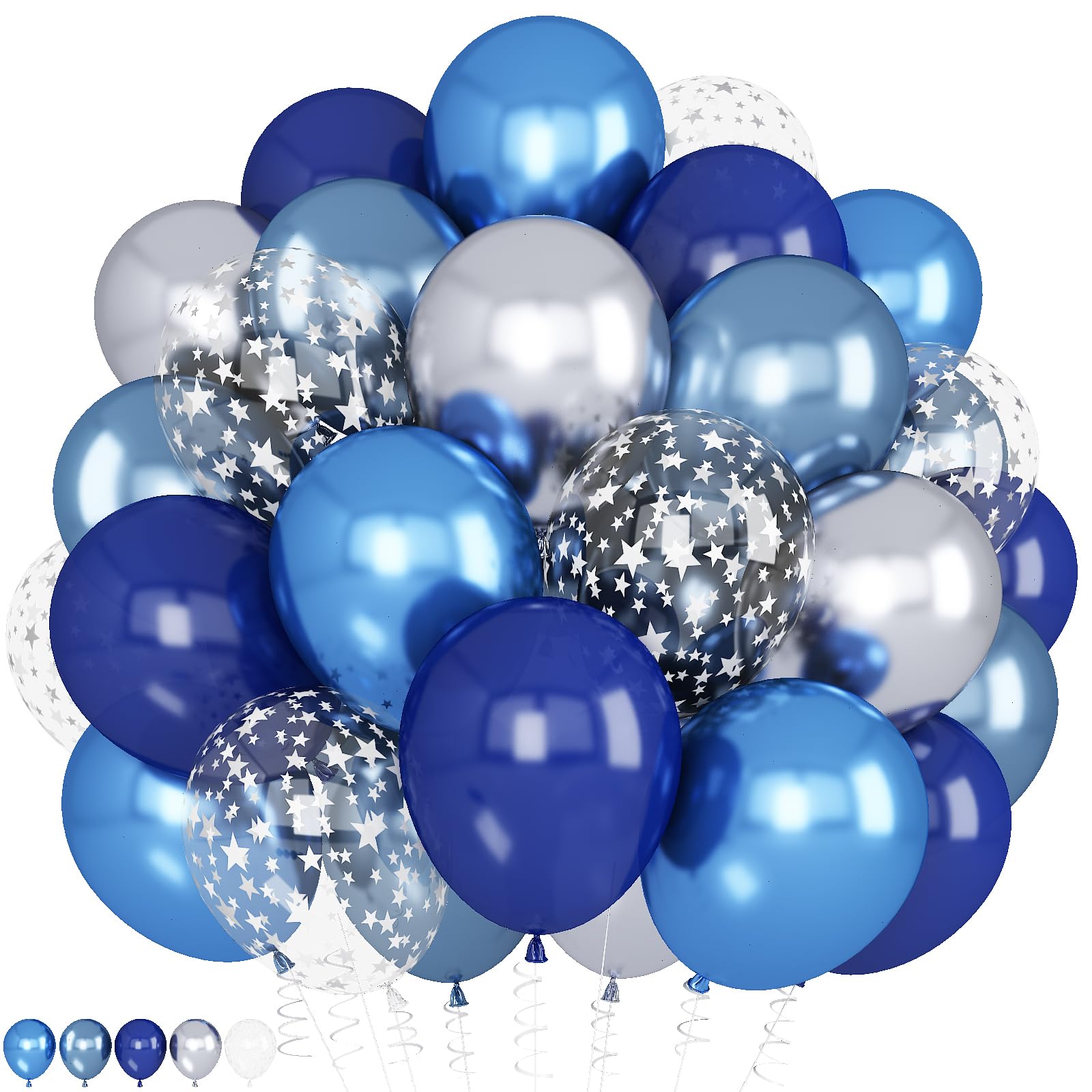 Blue Silver Balloons, 50Pcs Birthday Graduation Baby Shower Party Balloons — image 1
