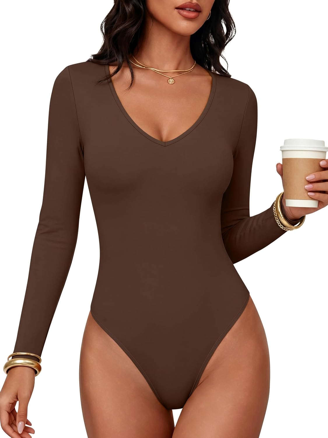 ANRABESS Women Long Sleeve Bodysuits UPF 50+ | Sun Protection Soft Stretchy,V Neck Slim Fit Body Suit Top, Spring Fall Casual, Vacation & Work Office Everyday Wear