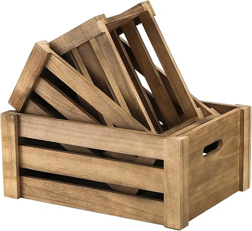 Miniatura 4 de Lawei Juego de 3 cajas de almacenamiento de madera con asa, cajas de madera decorativas rústicas de granja, contenedores de almacenamiento para