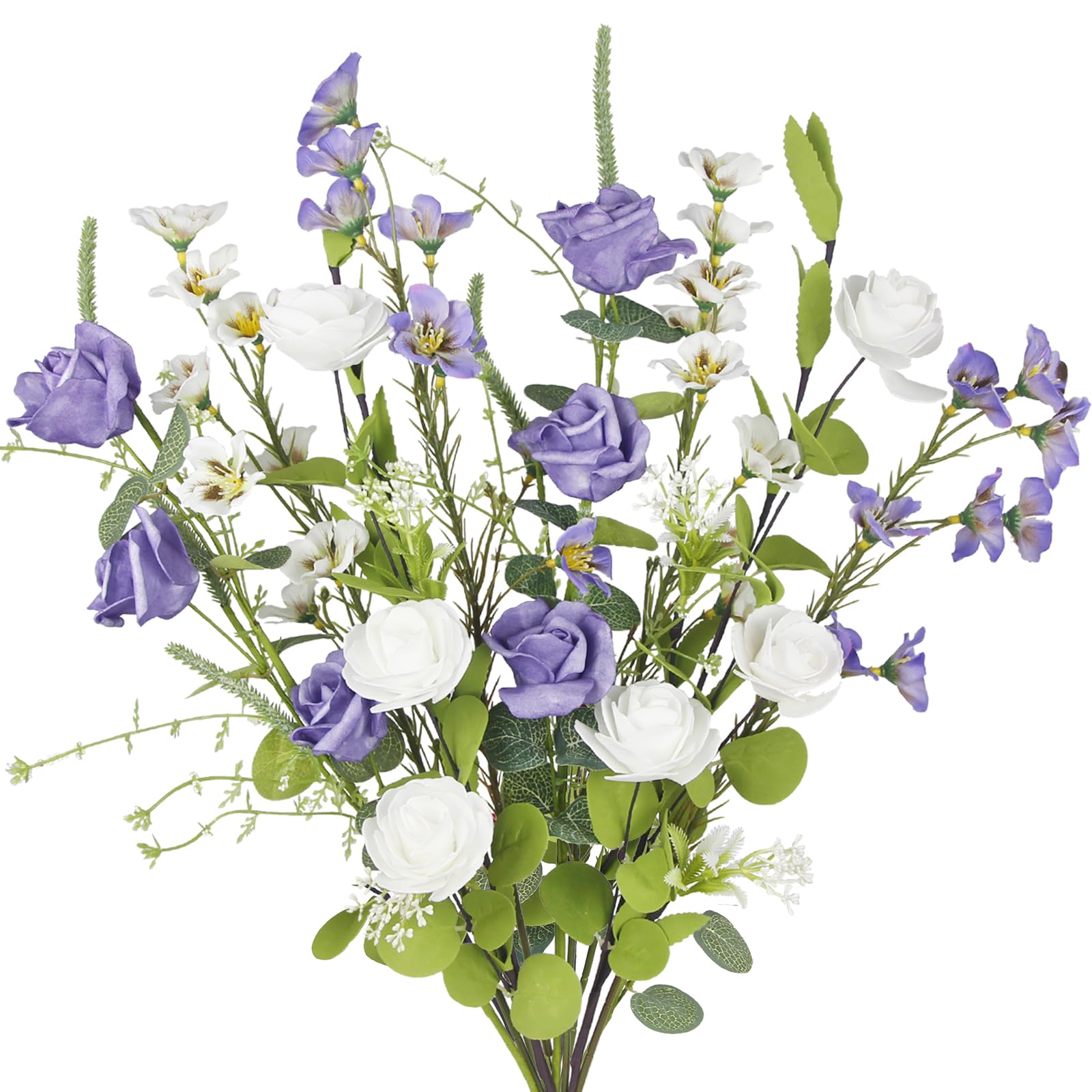 Photo 1 of CISDUEO 8 Pcs Wildflowers Artificial Flowers Roses and Lily of the Valley Faux Wildflowers Summer Fake Flowers Spring Bunches Silk Floral Arrangement Wedding Party Decoration Table Centerpieces Home