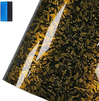 Forged Carbon Fiber Gloss Gold Vinyl Wrap Sticker Free Bubble Air Release DIY Decal Car Auto Vehicle Morotcycle Self Adhesive (30cm x 100cm)
