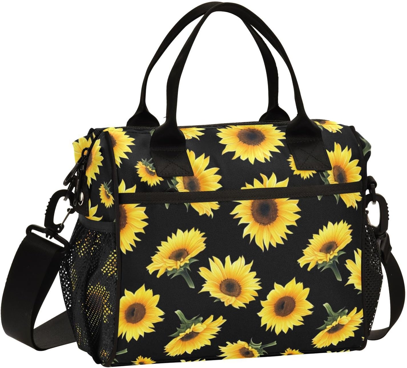 Sunflower Lunch Bag Reusable Lunch Box for Men Women Adults, Insulated Cooler Tote Bag Container with Adjustable Shoulder Strap for Travel Office Picnic Hiking Beach Medium