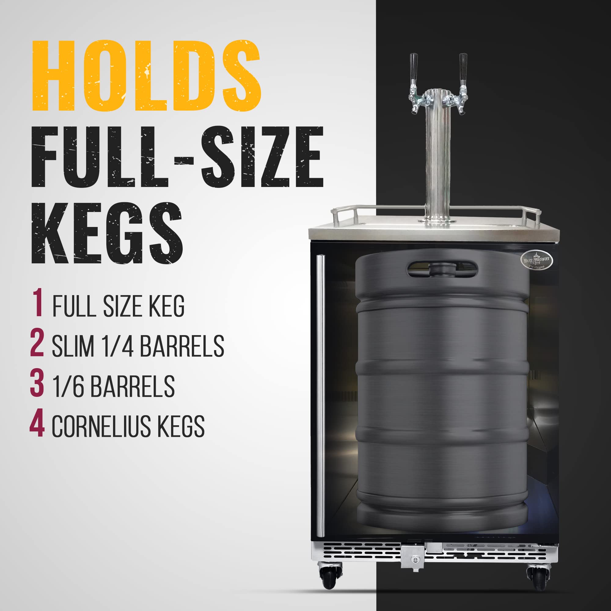 Beer Meister - Beer Kegerator Premium Series, Draft Beer Dispenser For Home Bar, Beer, Wine, & Bar Soda Dispenser System, Dual Tower W/Black Stainless Door, 24.88 X 23.88 X 39.25 Inches on Fridge.com - View 3