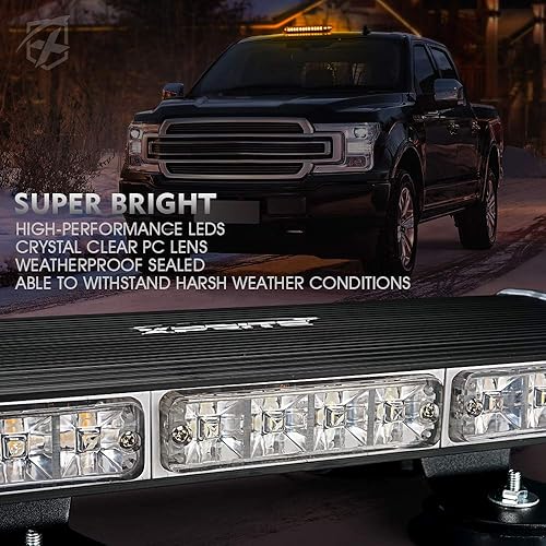 Miniatura 3 de Xprite Barra de luz estroboscópica intermitente de aluminio de 18 pulgadas, montaje magnético de alta resistencia, luces LED ámbar de advertencia de