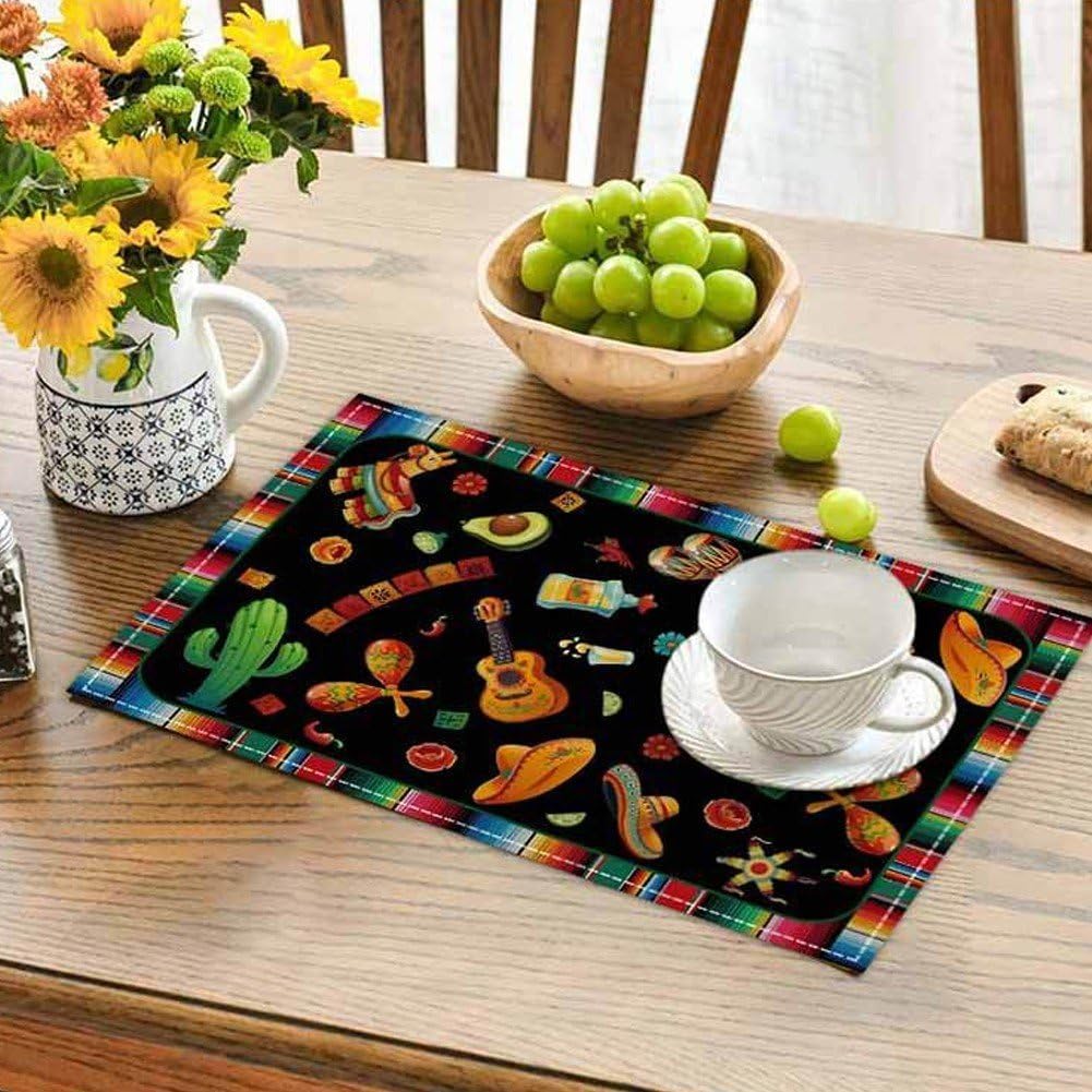 Day of The Dead Skull Placemats 4pcs Mexican Style Table Mats Colorful Flower Skull Table Placemat for Dia De Los Muertos Halloween Supplies