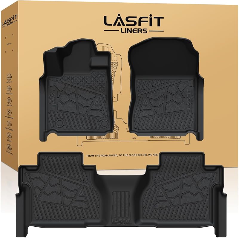 Tapetes Automotivos LASFIT em TPE para Toyota Tundra 2014–2021 Double Cab, com 1ª e 2ª Fileiras, Preto