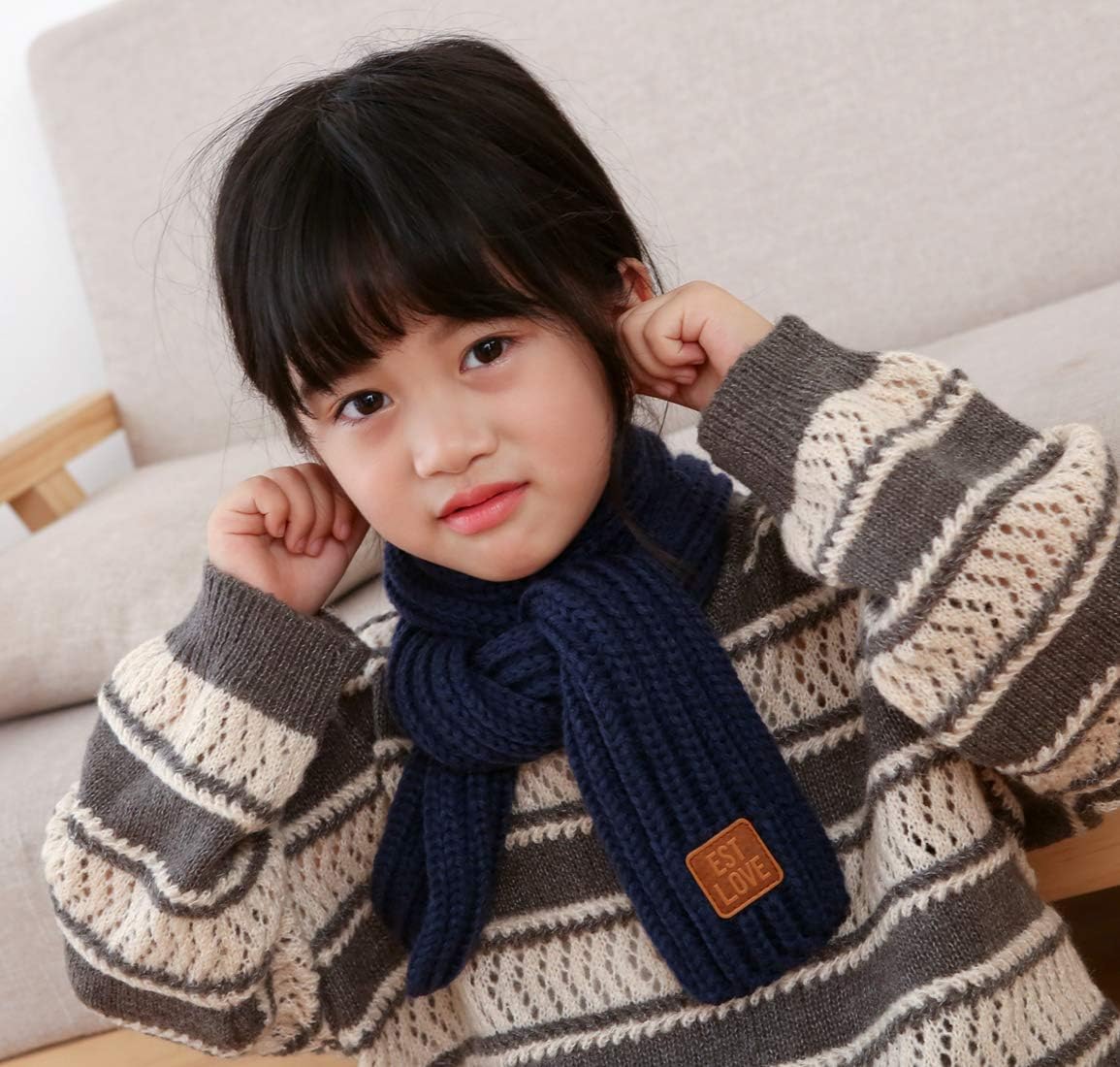Kids Winter Knitted Warm Scarf Boys Girls Toddlers Solid Color Soft Scarfs Neck Warmer - Image 3