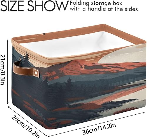 Miniatura 4 de Contenedores de almacenamiento de paisaje de montaña para ropa de 14.2 x 10.2 x 8.3 pulgadas, canastas de almacenamiento de lona plegables con asas,