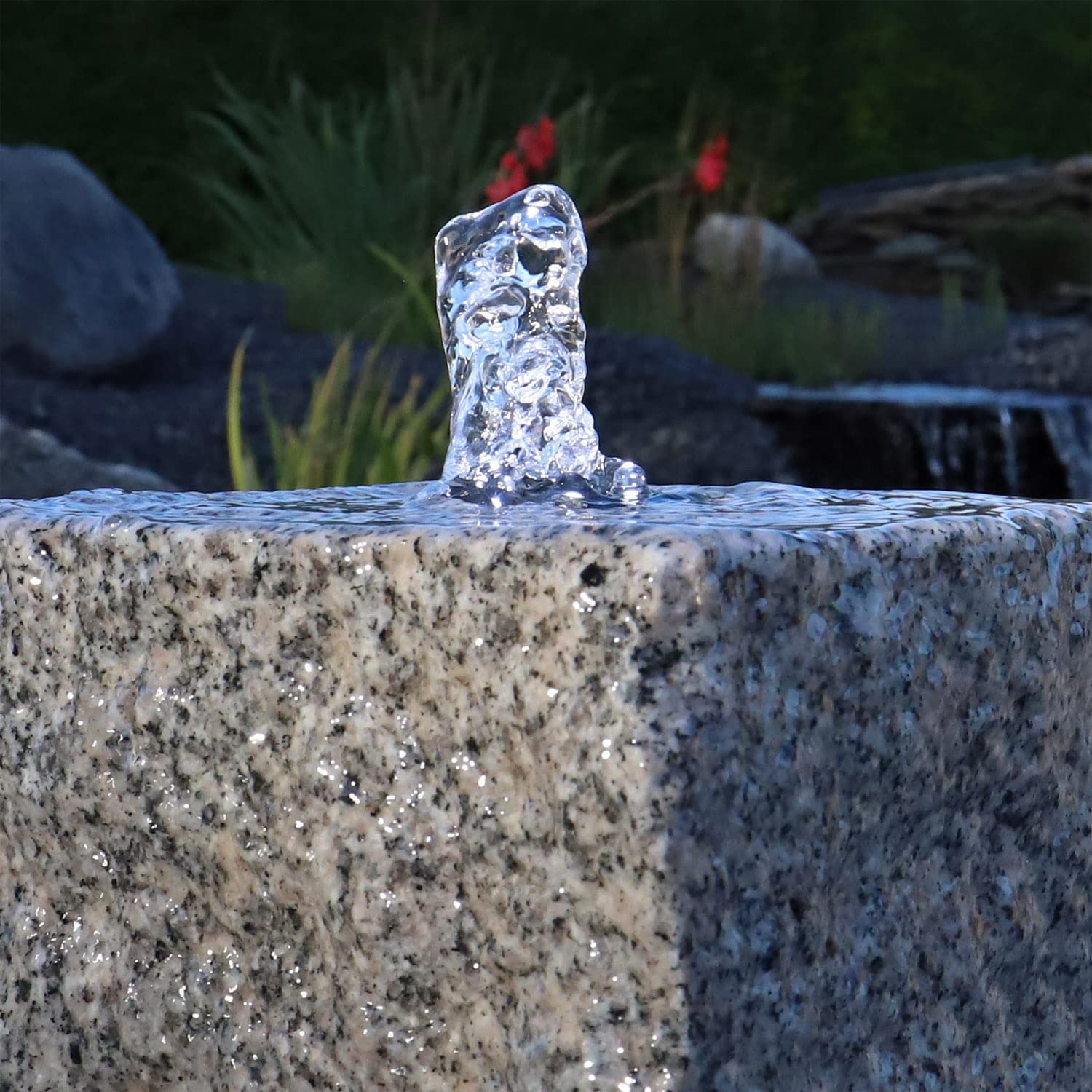CLGarden Granit Quellsteinbrunnen Naturstein Brunnen klein Garten Granitbrunnen Komplettset Säule mit LED Licht