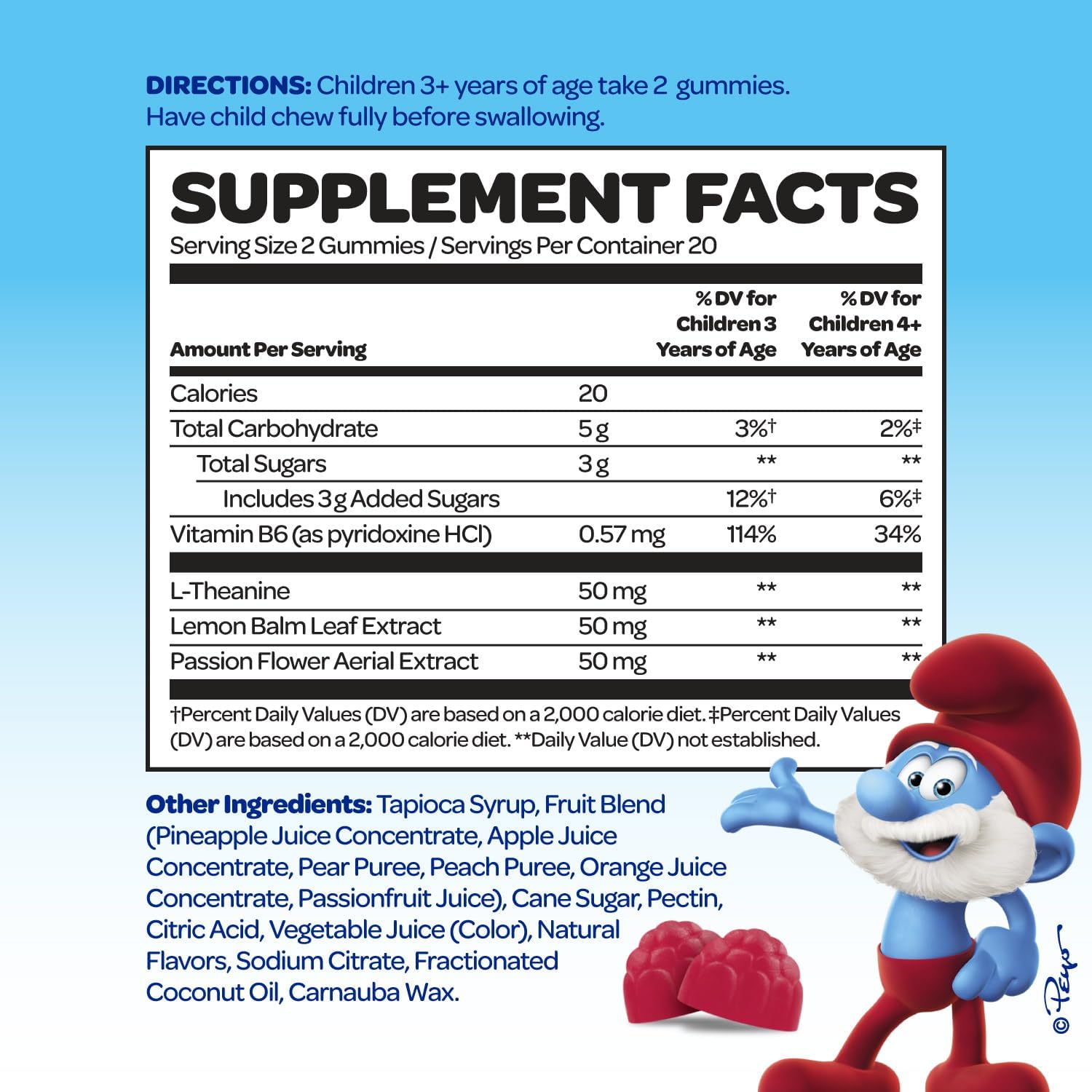 Smurfs Kids Calm Gummies | Calming Gummies for Kids with Lemon Balm & L Theanine | Made with Real Fruit | Doctor Developed | Gelatin Free Non-GMO No Artificial Flavors or Colors | 20 Servings - Image 2