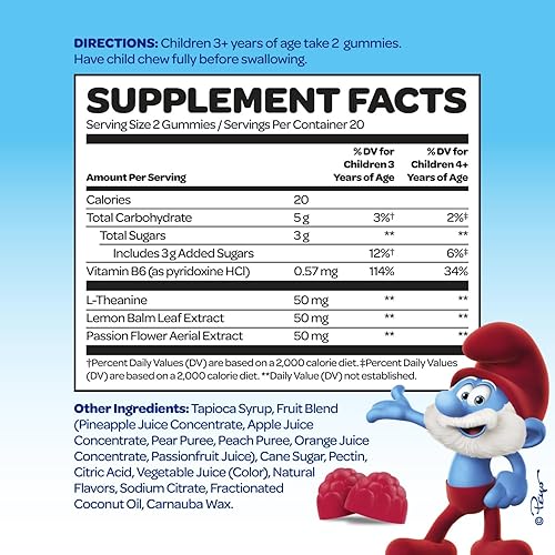 Vista 17 de The Smurfs - Gomitas nootrópicas para niños con vitamina B12 y L-teanina, gomitas de enfoque láser para suplementos de concentración y memoria