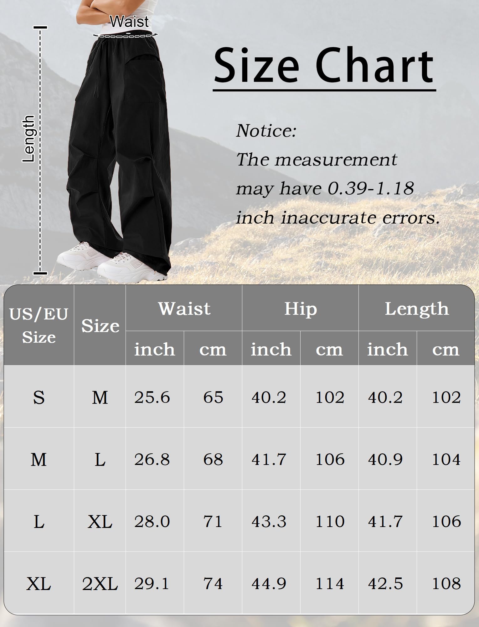 FEOYA Baggy Parachute Pants Y2k spodnie cargo z szerokimi nogawkami, wodoszczelne, szybkoschnące, outdoorowe spodnie trekkingowe