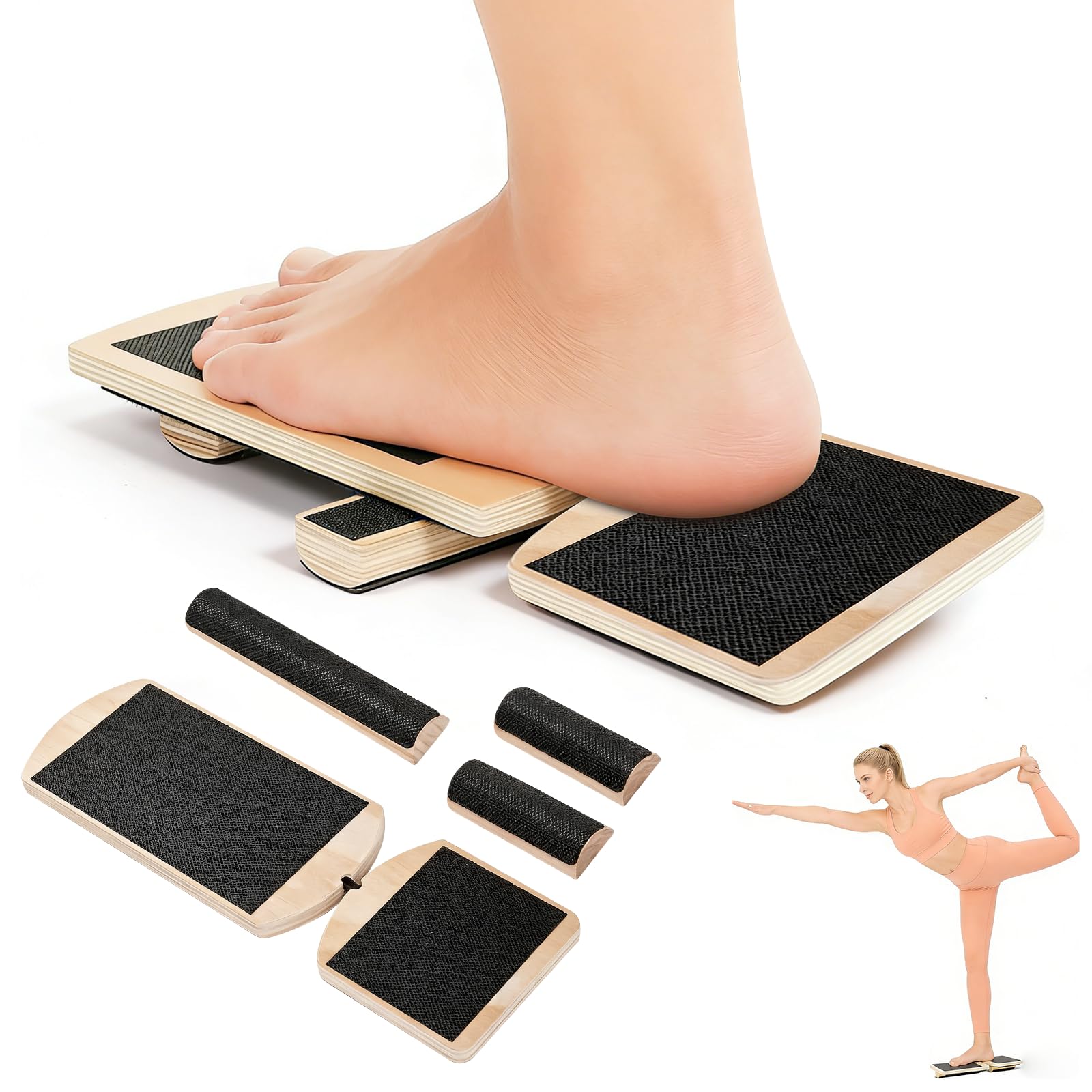 XdealCozyxc Wooden Ankle Balance Wobble Board for Single Foot Stability Training Posture Correction
