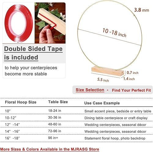 Miniatura 5 de Paquete de 10 arracadas florales con soportes y alambre de paleta de 38 yardas, anillos de metal de 12 pulgadas para centros de mesa, manualidades,