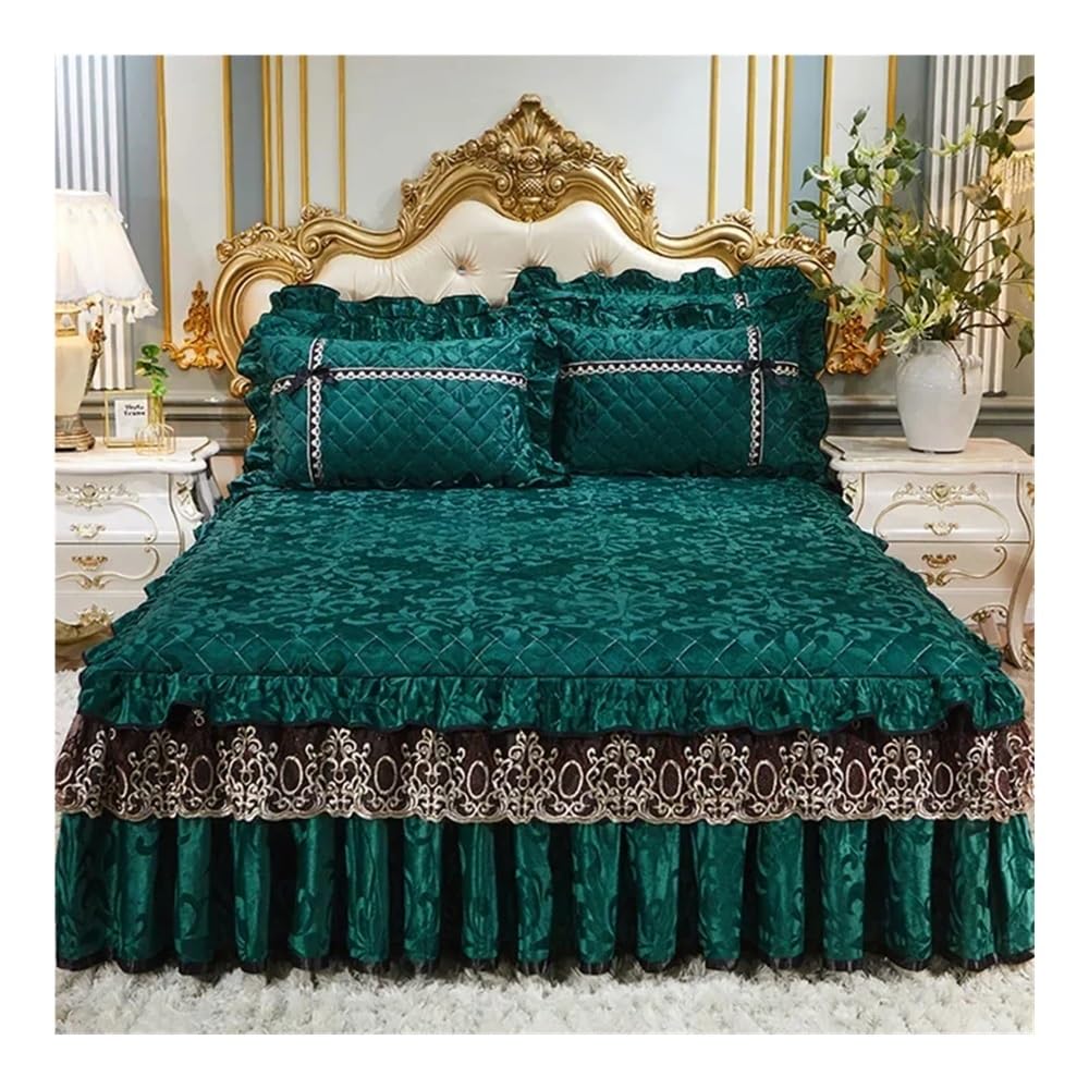 Faldones de cama de encaje de terciopelo de otoño e invierno con clip de algodón grueso colcha de estilo europeo colcha funda protectora antideslizante ropa de cama (estilo-A4, falda de cama