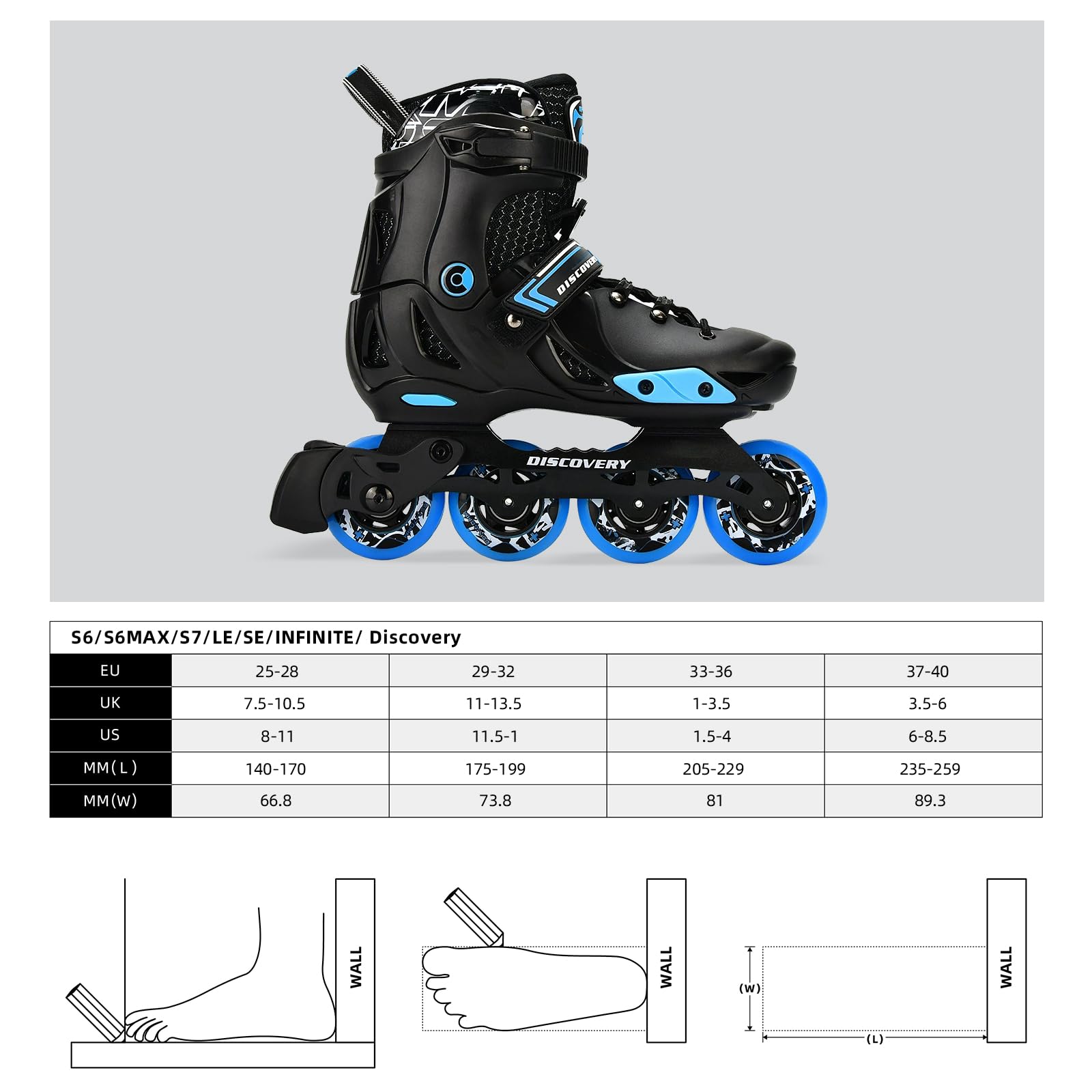 Micro Delta Discovery, Slalom Beginners Adjustable Size Inline Skate for Kids Fsk, HI-LO 85A Round 4 Wheels with BrakeSet