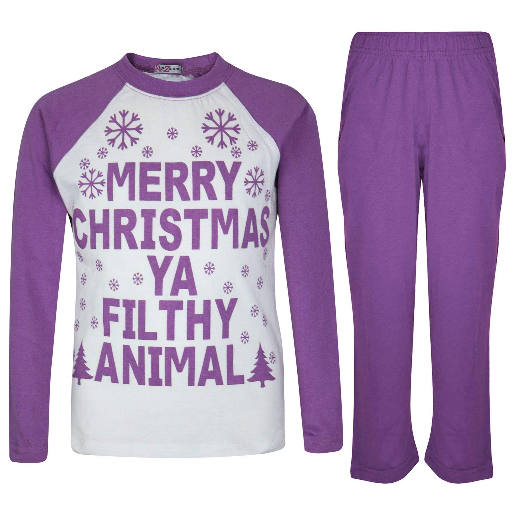 A2z 4 Kids Unisex Kids Lilac Girls Boys Pj's Ya Filthy Printed Christmas Pyjamas - Pjs Ya Filthy 13