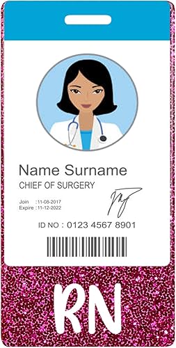 Miniatura 2 de Plifal RN Badge Buddy - Tarjetero para enfermera, accesorios de enfermería, enfermera, registrada, con purpurina, rosa, identificación vertical,