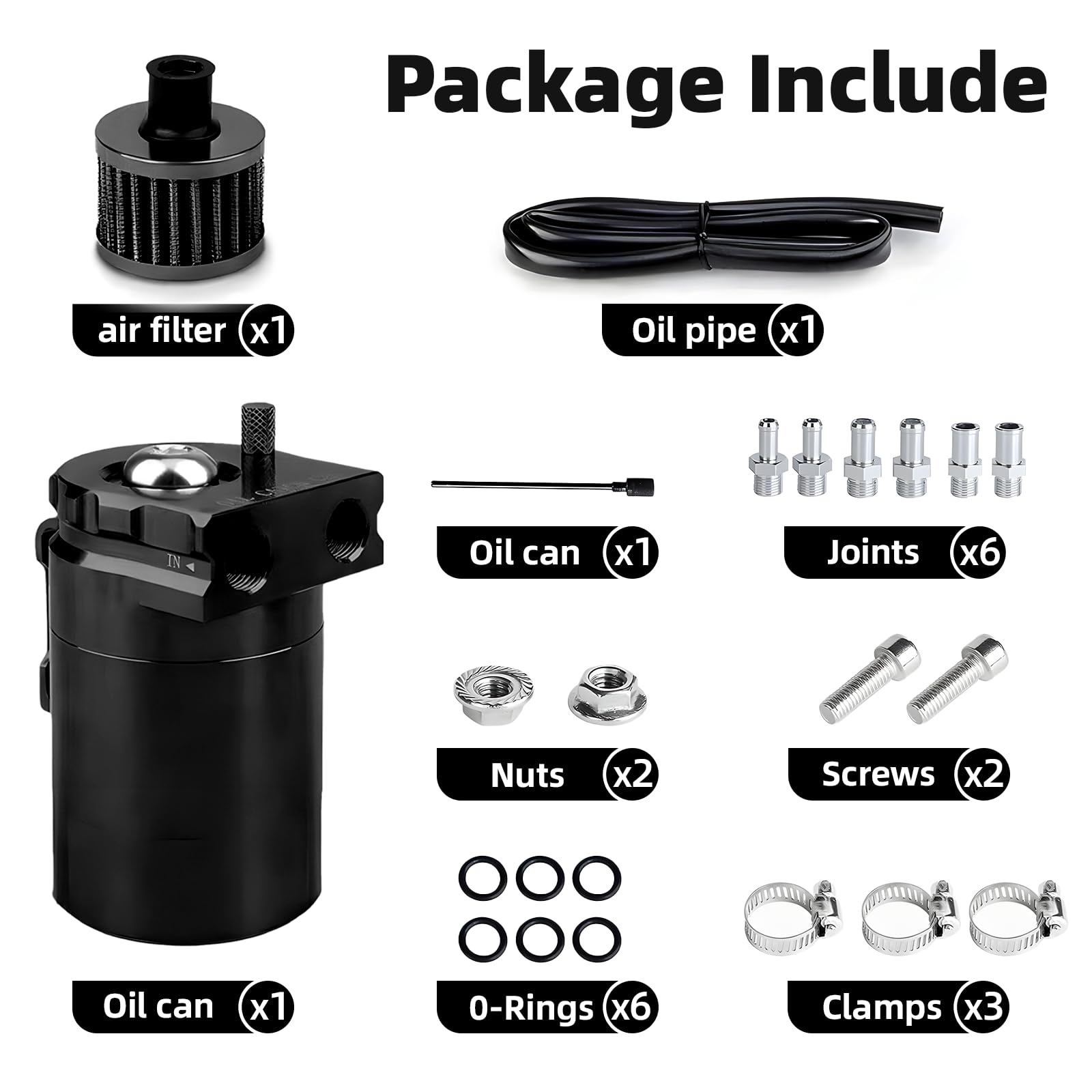 Serbatoio per Auto in Alluminio, Kit Universale Serbatoio del Serbatoio per Auto, 300ml Decanter Vapori Olio con Filtro a Cono, Tubo Flessibile e Altri Accessori (Nero)