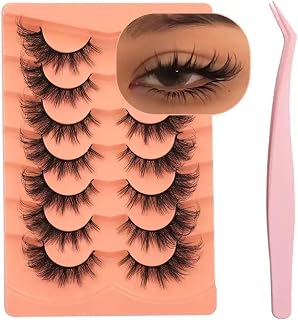False Eyelashes 7 Pairs Russian Strip Lashes Natural Fluffy Wispy D Curly Faux Mink Lashes Thick Short Soft Eyes Lash Reusable Fake Eyelashes Naturally (JM-09)