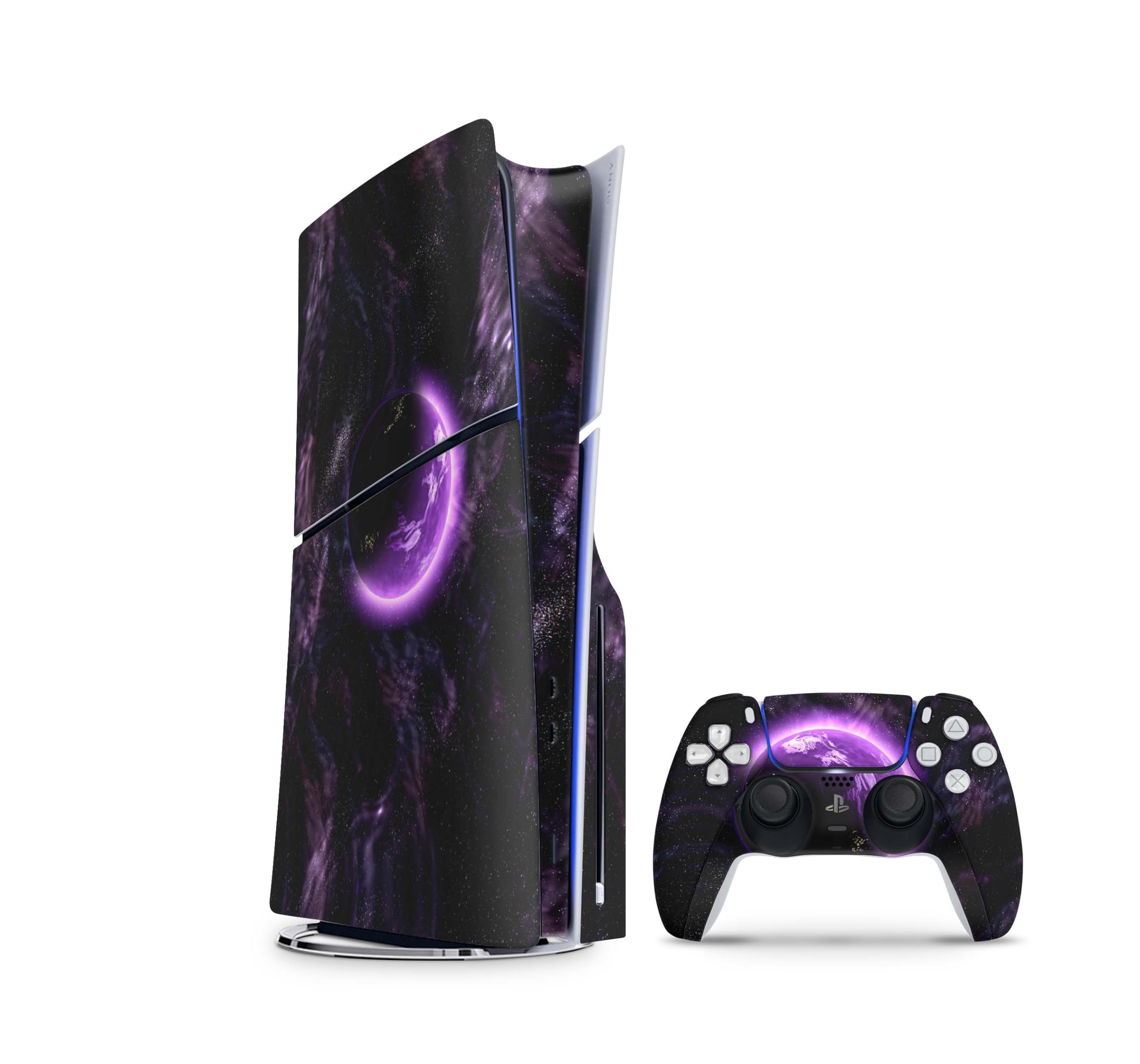 Slim PS5 Skins Aufkleber für PlayStation 5 Konsole und Controller Skin Vinyl Skin Sticker PS5 Slim Disc Design Schutz Folie Purple Space