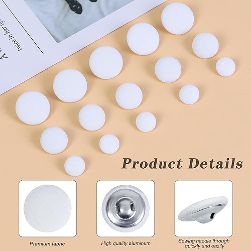 Miniatura 10 de Fabric Cloth Covered with Metal Shank Round Buttons for Jacket Coat Blouse Jeans Dress Suits Bridal Gowns Sewing Buttons,20PCS (20mm, Black)