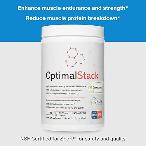 Miniatura 4 de OptimalStack - Monohidrato de creatina, HMB y vitamina D3 Stack  con creatina Creapure, dosis clínica de myHMB y vitamina D3  Certificado NSF for