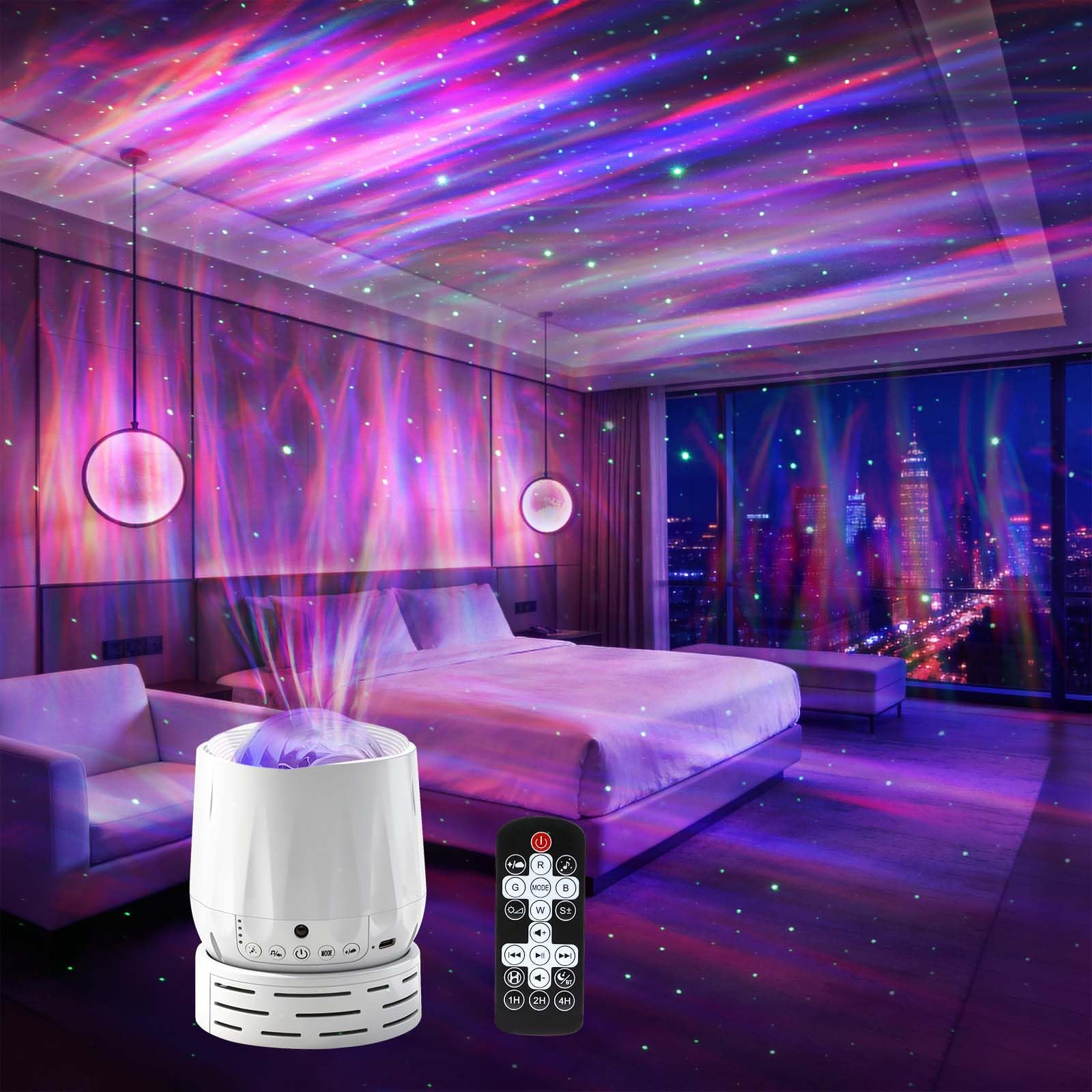 Northern Lights Projector,Galaxy Projector,with Bluetooth Speaker and White Noise Star Projector, 4 Aurora Color Combinations Remote Ambient,Galaxy Light for Bedroom and Living Room Night Light