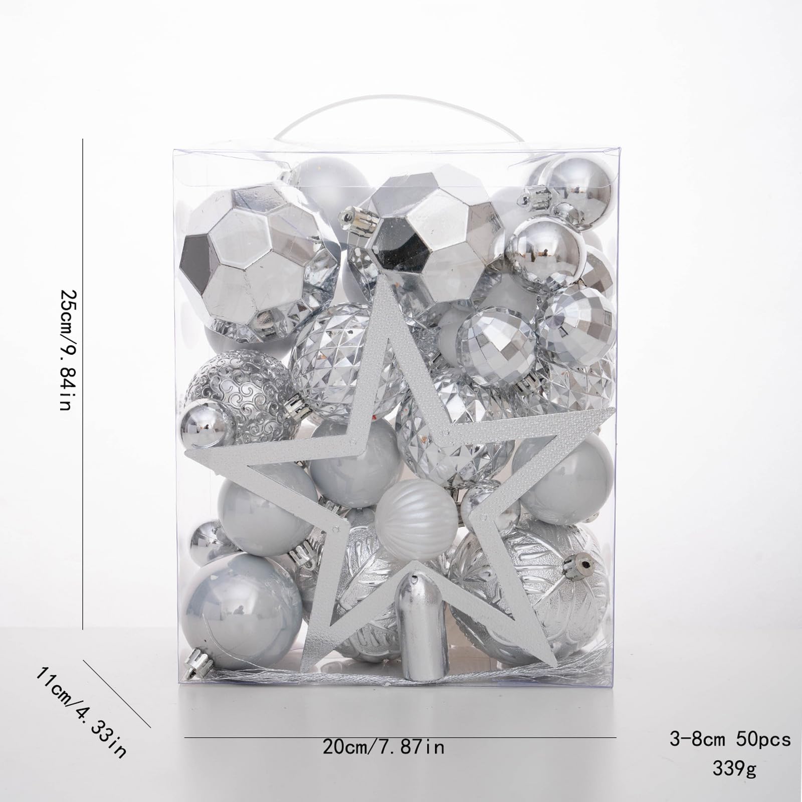 Set di 50 ornamenti natalizi infrangibili con puntali per albero di Natale a forma di stella, per interni ed esterni, decorazioni per le festività
