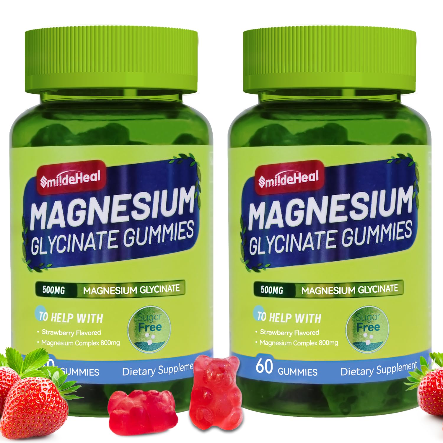 Magnesium Glycinate Gummies 500mg with L-Threonate 300mg - 120 Gummies 60 Count (Pack of 2)