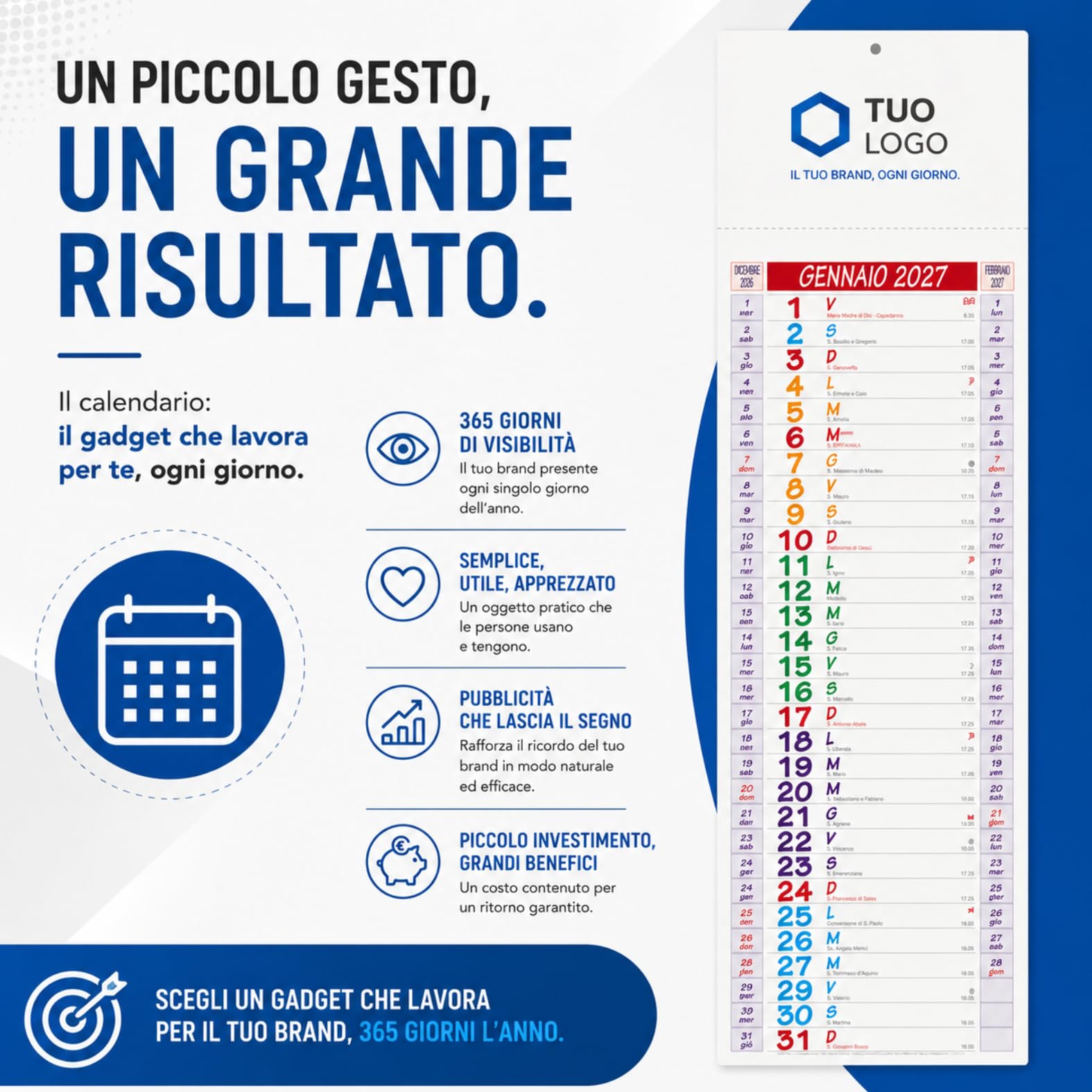 100 Calendari Personalizzati 2027 + 100 Penne Personalizzate Gadget Pubblicitari di Fine Anno come Omaggio per i Clienti Regali Aziendali promozionali Kit Smart