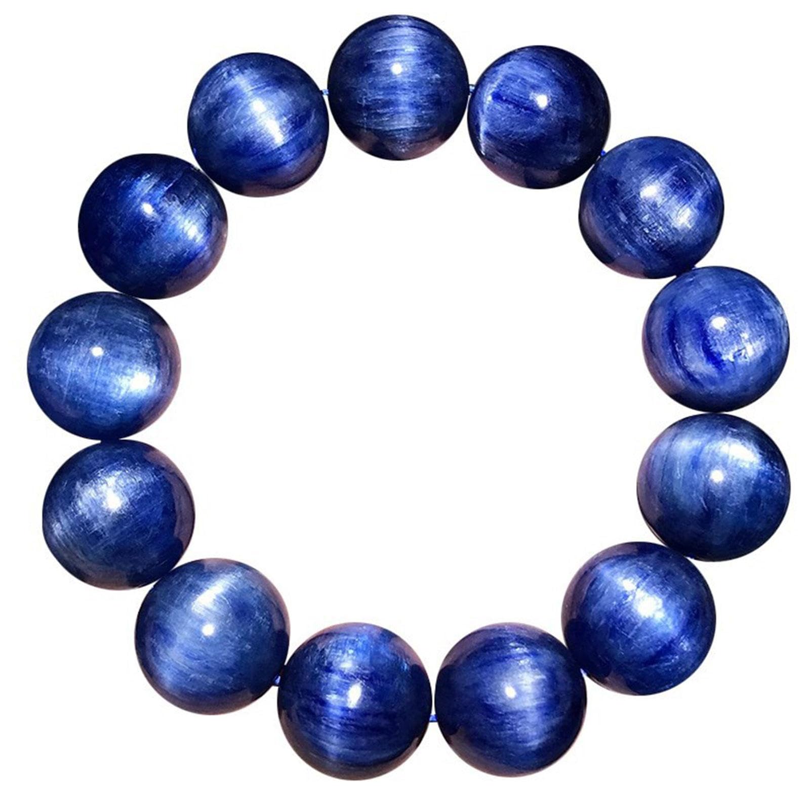 Natürliches Blaues Kyanit-Armband – Katzenauge-Edelstein-Armband mit Runden Perlen für Damen und Herren – Energieheilende Reiki-Kristall-Stretch-Armbänder