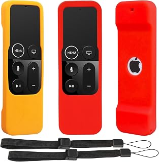 Pinowu 2pcs étuis de Protection à Distance antidérapants compatibles avec télécommandes Apple TV 4K 4e 5e génération Siri - Coque en Silicone pour télécommande TV 4 4K (Rouge + Orange)