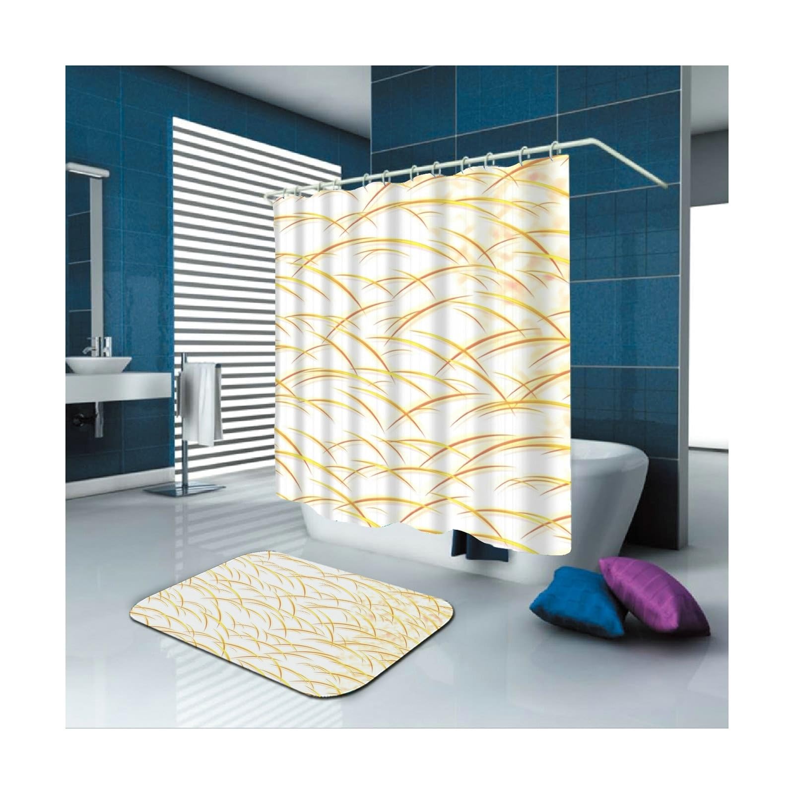 Rideau de douche vert 180x200 cm en tissu avec anneaux motif oiseaux