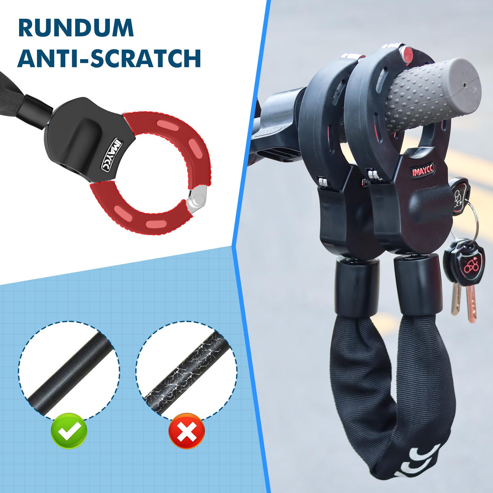 IMAYCC Cerradura para patinete electrónico, cerradura de esposas con llave, cerradura para scooter eléctrico con manga de bloqueo de goma, candado para bicicleta de alta seguridad, ideal para scooters