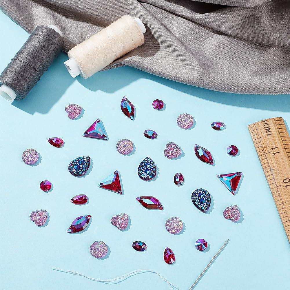 PH PandaHall 70pz Strass da Cucire su Tessuti Viola Pietre da Cucire Sfaccettato, 7 Stili Cristalli di Vetro Strass per Vestiti Abbigliamento Abito da Sposa Artigianato Decorazione