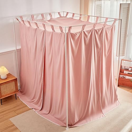 Miniatura 5 de AIKASY Cortinas de cama con toldo de pasta de frijoles con lazos superiores y alzapaños para decoración de dormitorio, cortinas de cama tamaño King