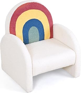 JOYMOR Kids Sofa, Toddler Armchair with Full Teddy Fleece Coverage, Ultra-Soft & Plush, Sturdy Base for Boys and Girls, Rainbow