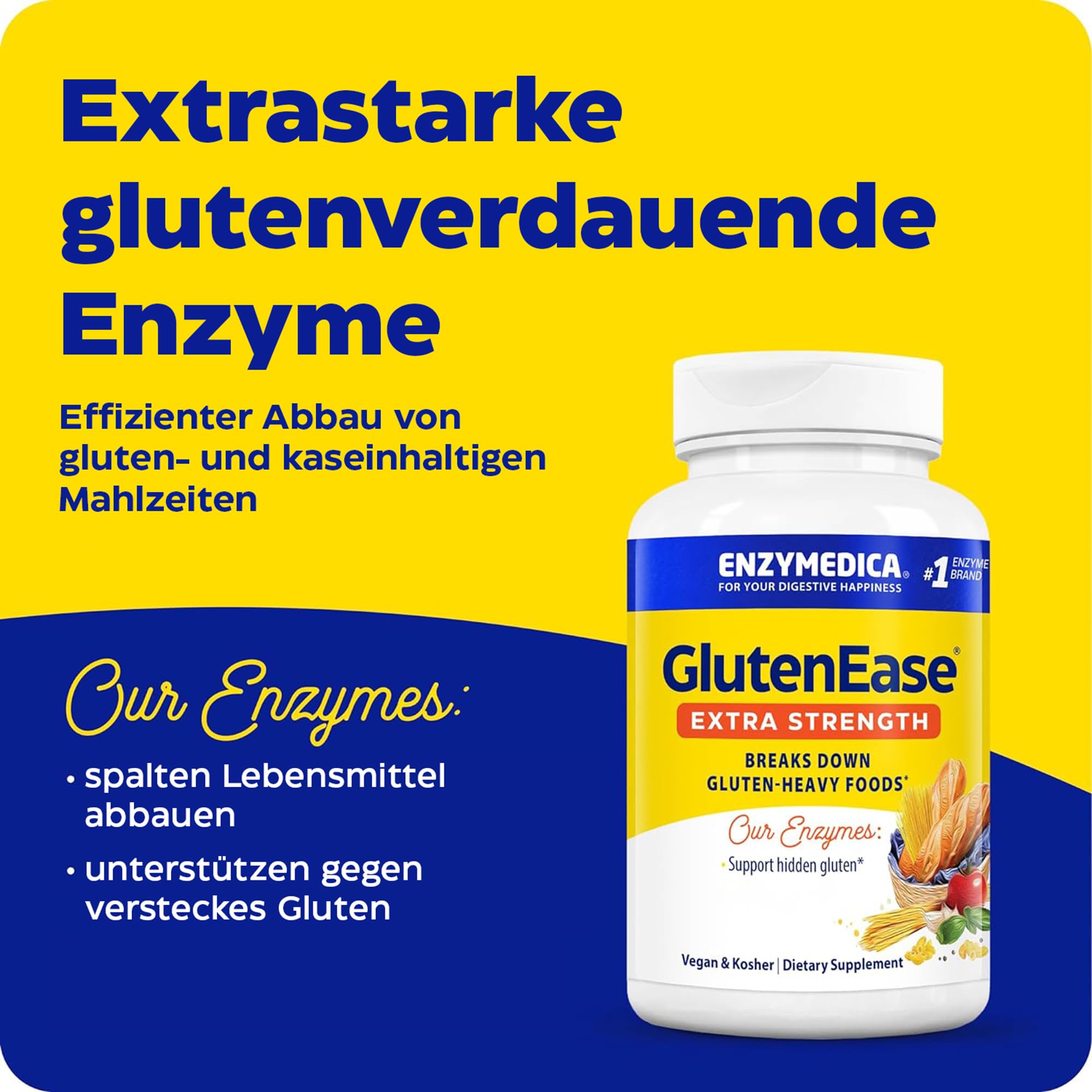 Enzymedica, GlutenEase Extra Strength, 60 vegane Kapseln, 150.000HUT Protease, 1000 DPPU DDP-IV, 15.000 DU Amylase& 15 AGU Glucoamylase je Dosis, Glutenfrei, Sojafrei, GMO frei, Geschmacksneutral