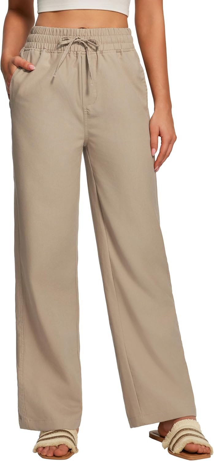 Heathyoga Linen Pants Women Summer Cotton Beach Pants for Women Casual Wide Leg Palazzo Pants Drawstring Vacation Outfits