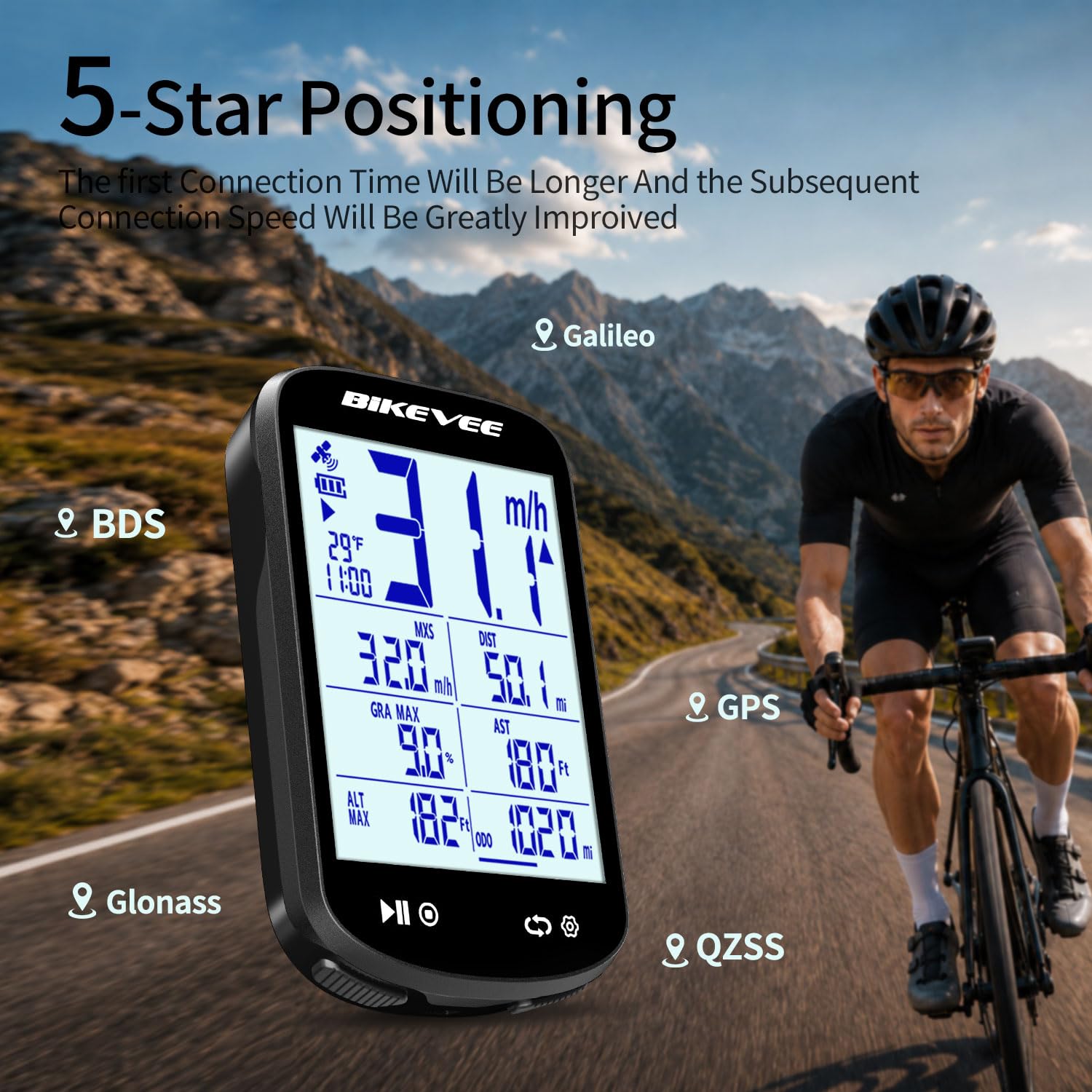 Bezprzewodowy komputer rowerowy GPS, licznik rowerowy z dużym wyświetlaczem i aplikacją Bluetooth, wodoszczelność IPX7, automatyczne podświetlenie, wyświetlacz FSTN 2,6 cala