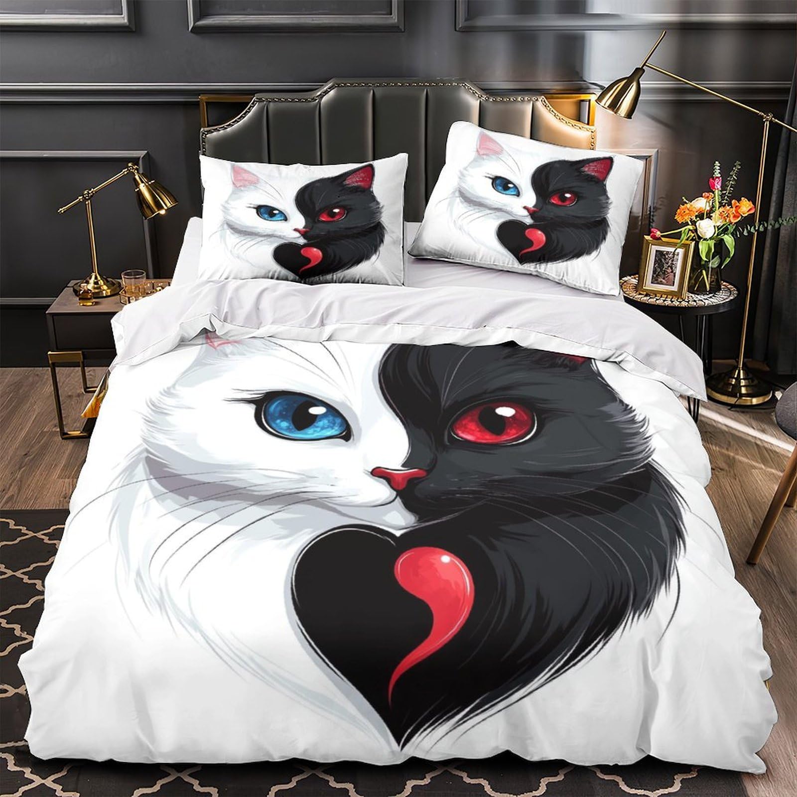 Parure de lit chat 200x200cm avec housse de couette en microfibres pour fille