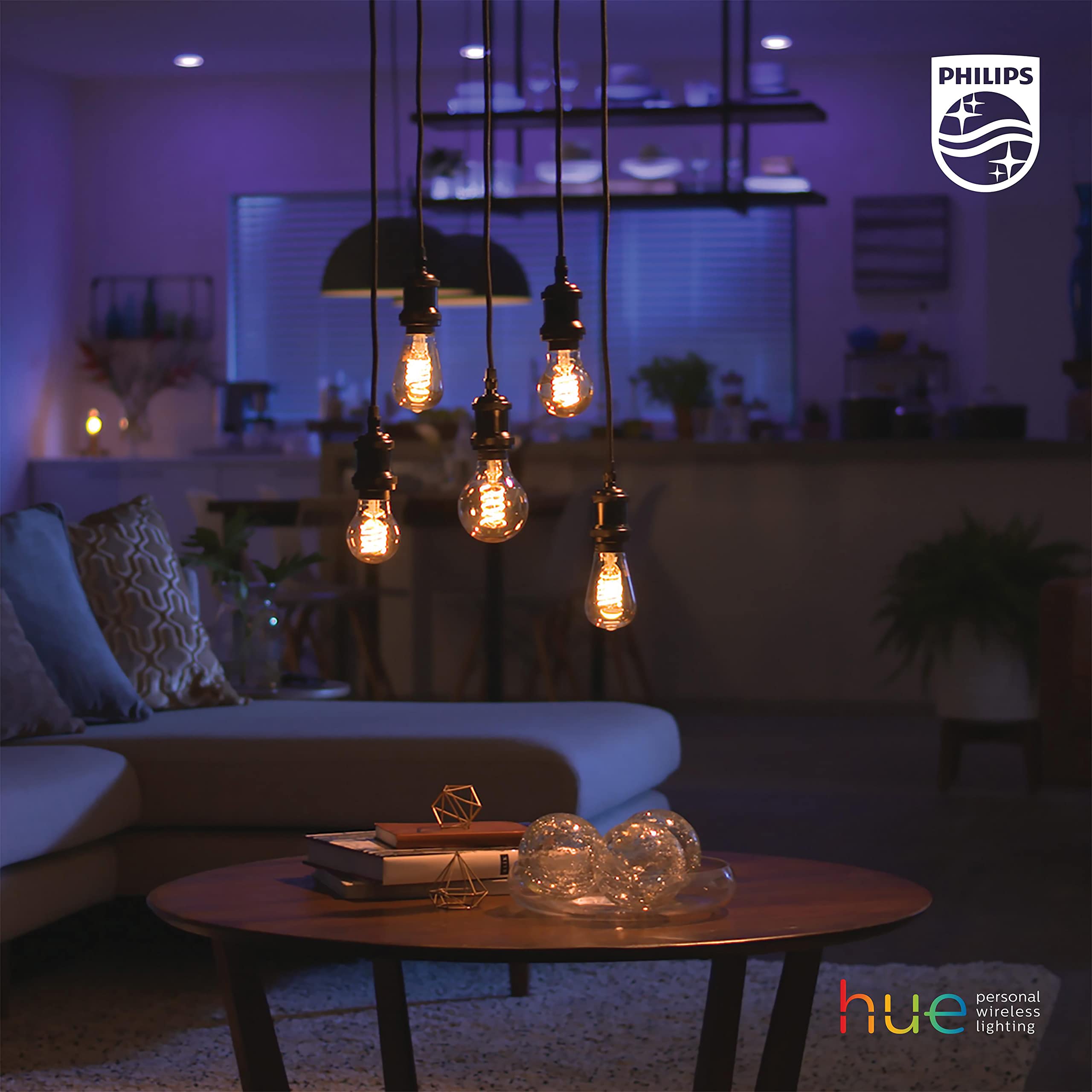 Philips Hue Starterpack - White - Filament Standardlampe - E27-3 Lampen - 1 Bridge - 1 Dimmer Switch